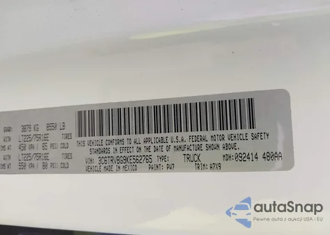 2019 Ram Promaster 1500 High Roof 136 Wb from USA, damaged, VIN 3C6TRVBG9KE562765